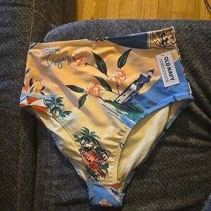 Old Navy Yellow Blue Floral High-Waist Bikini Bottoms